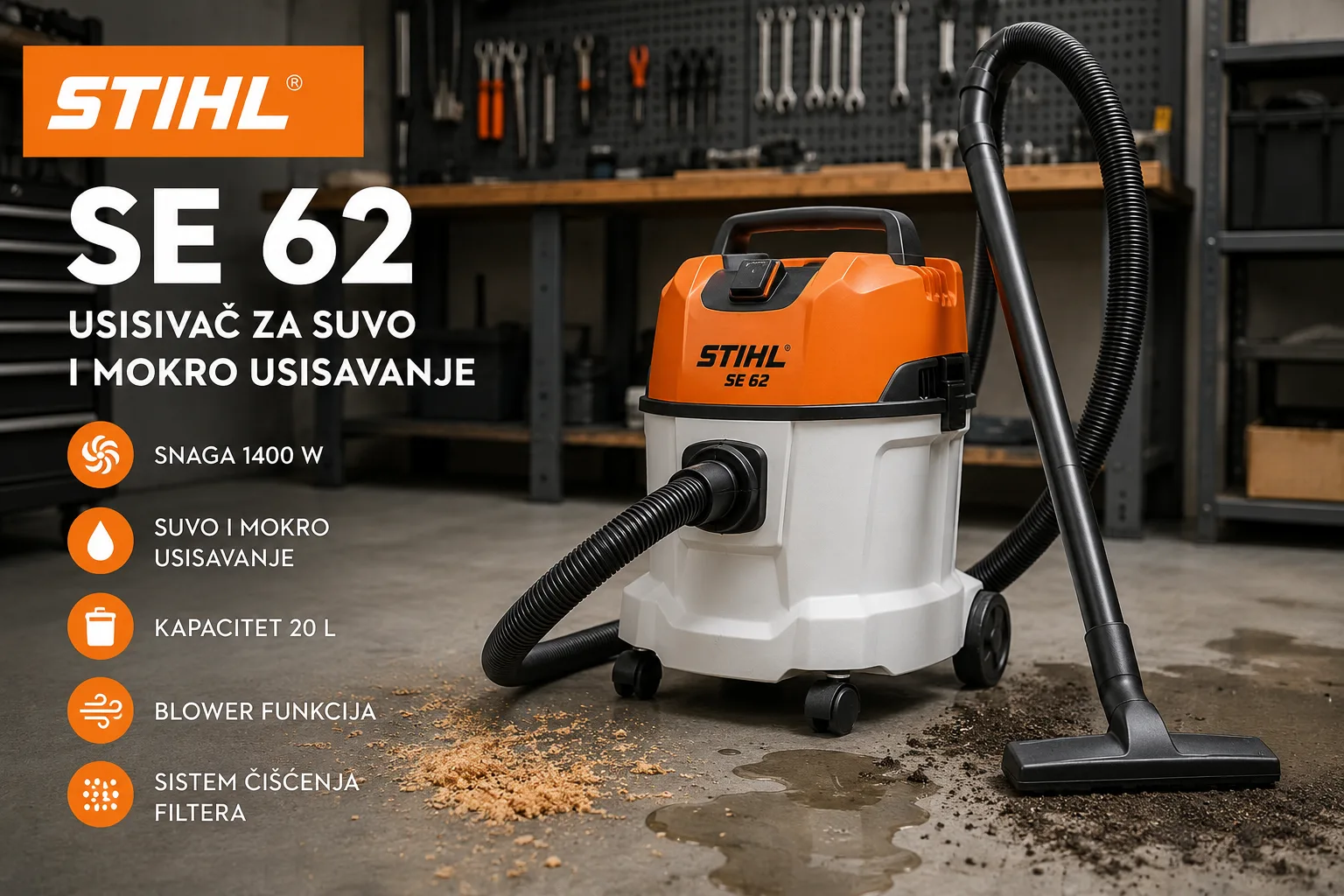 STIHL SE 62 usisivač za suvo i mokro usisavanje